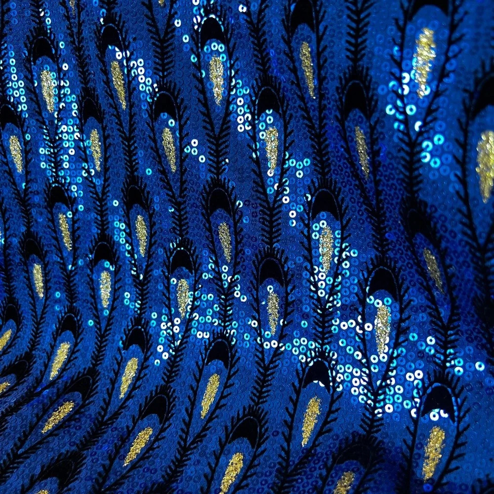 New Peacock Blue Gold Sequin Windsor Mini Dress XS - Picture 9 of 10